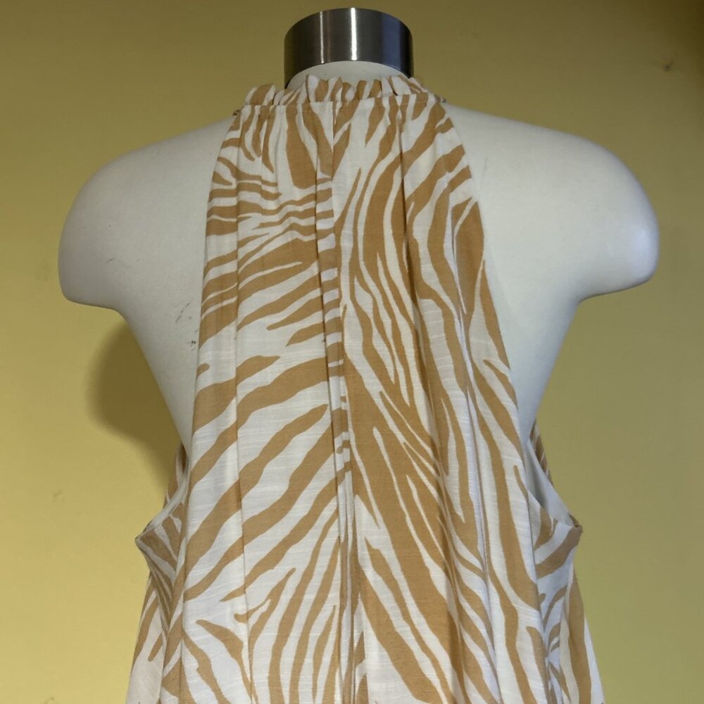 Animal Print Boho Tribal XXL Maxi Dress Flowy Beach Cruise Vacation Tan 9 West - Picture 8 of 15